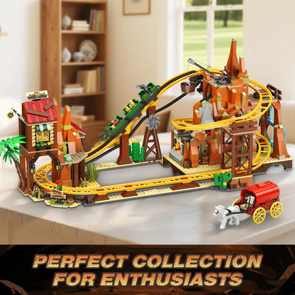 Western Roller Coaster Building Set – Mini Mine Train Model Toy with Lifting Chain for Teens & Adults