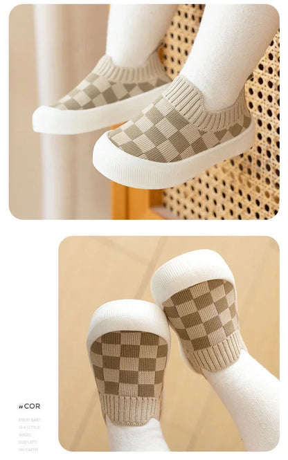 2025 Spring Toddler Slip-On Shoes – Non-Slip First Walkers for Boys and Girls, Classic Plaid Sneakers