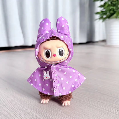 17CM Labubu Monster Doll Clothes – DIY Colorful Raincoat Outfit with Cute Candy Dots, Kids’ Gift Accessories
