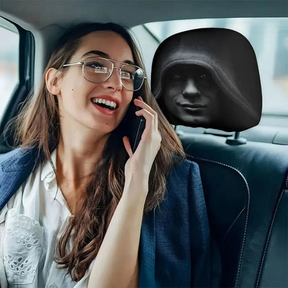 Dark Aesthetic Car Headrest Covers - 2-Piece Mysterious Portrait Universal Fit Set