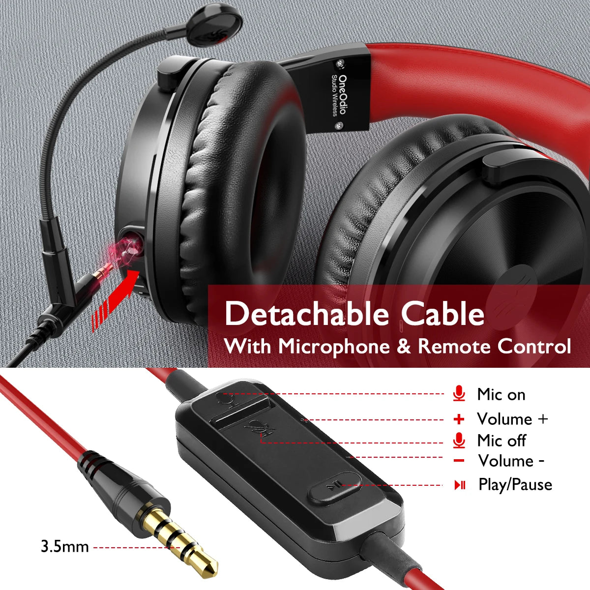 OneOdio 2-in-1 Wireless & Wired Headset – 110H Bluetooth 5.2 Gaming Headphones with Mic for PC, PS4, Skype, Type-C
