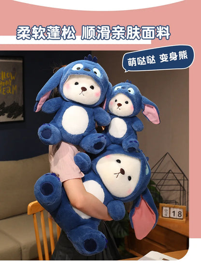 30cm Cute Bear-to-Disney Stitch Plush Toy – Soft Stuffed Cartoon Animal Doll, Perfect Birthday & Christmas Gift