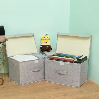 Washable Cotton Linen Folding Storage Box – CD, Toy & Laundry Organizer with Lid