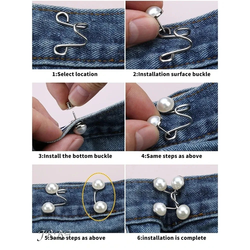 2Pcs Adjustable Metal Jeans Waist Tightener Buckle Set – Nail-Free Detachable Snap Button Fastener for Pants Waist Adjustment & Household Clothing Repair