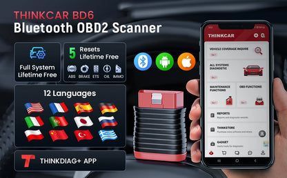 THINKCAR BD6 OBD2 Scanner – Full System Diagnostic, Oil, IMMO, ETS & Brake Reset, Lifetime Free Updates via THINKDIAG App
