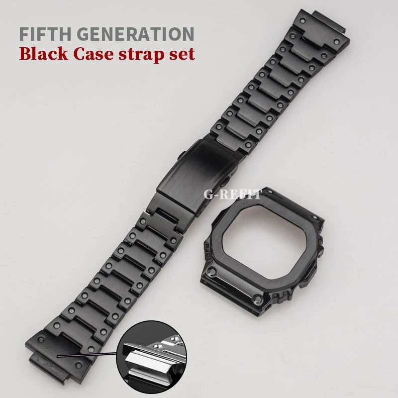 G-Refit V6.0 DW5600 Metal Bezel Kit - Stainless Steel Watch Band Strap & Case Accessories with Tools for GWB5600/GWM5610