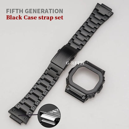 G-Refit V6.0 DW5600 Metal Bezel Kit - Stainless Steel Watch Band Strap & Case Accessories with Tools for GWB5600/GWM5610