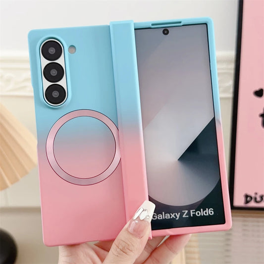Gradient Dual Color Magnetic Liquid Silicone Phone Case for Samsung Galaxy Z Fold 7 / 6 / 5 / 4 / Z Fold 3 – MagSafe Compatible Shockproof Cover with Soft Touch Protection