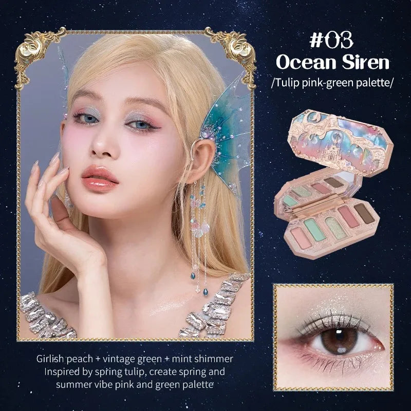 Flower Knows Moonlight Mermaid Eyeshadow Palette – 5-Color Matte, Shimmer & Glitter Waterproof Eye Shadow