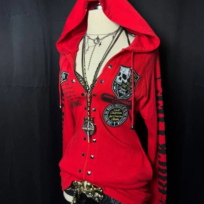 Y2K Gothic Hoodie - Printed Zip-Up Winter Sweatshirt with Hood for Streetwear, Punk & Harajuku Style