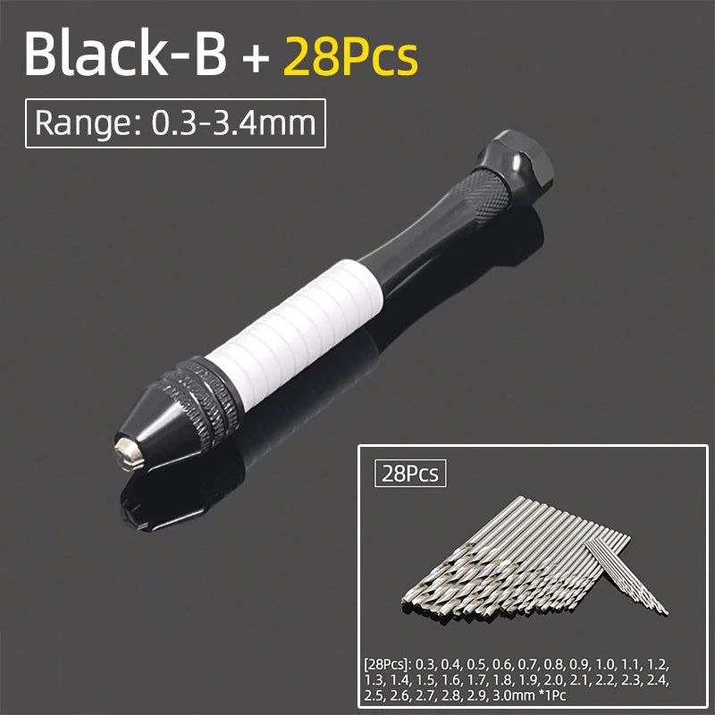 Mini Aluminum Hand Drill 0.3–3.4mm – Keyless Chuck Micro Rotary Tool with HSS Twist Drill Bit Set for Wood & DIY Crafts