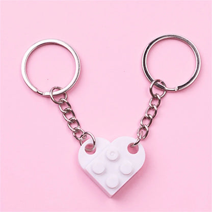 2-Piece Love Heart Brick Keychain Set - Matching Couple and Friendship Building Block Key Rings, Valentine’s Day Gifts