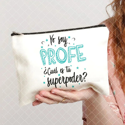Spanish Printed Teacher Life Makeup Pouch - Pencil Case, School Stationery Storage Bag, Travel Organizer and Gift