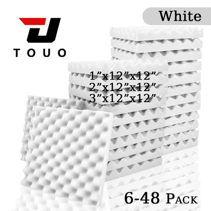 TOUO Acoustic Foam Panels – Fireproof Egg Crate Soundproofing Sponge 6/12/24/48 Pack Studio & Home Sound Absorbing Foam Tiles