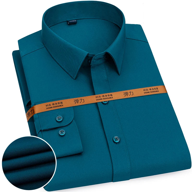 Men's Solid Color Long Sleeve Shirt - Slim Fit Formal Business Casual Dress Shirt