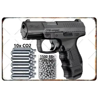 Pistol Metal Wall Sign - Military Style Decoration for Man Cave Home Cafe Bar Garden