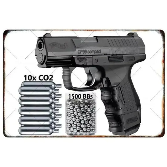 Pistol Metal Wall Sign - Military Style Decoration for Man Cave Home Cafe Bar Garden