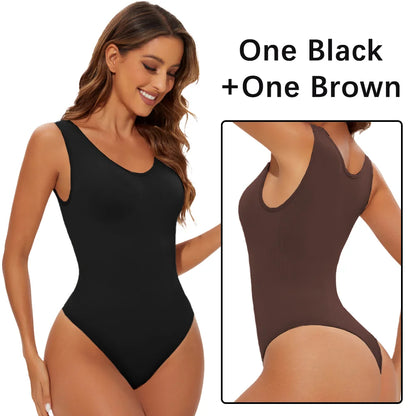 Women’s Seamless Shapewear Bodysuit – Thong Body Shaper with Wide Shoulder Straps for Sculpting & Slimming