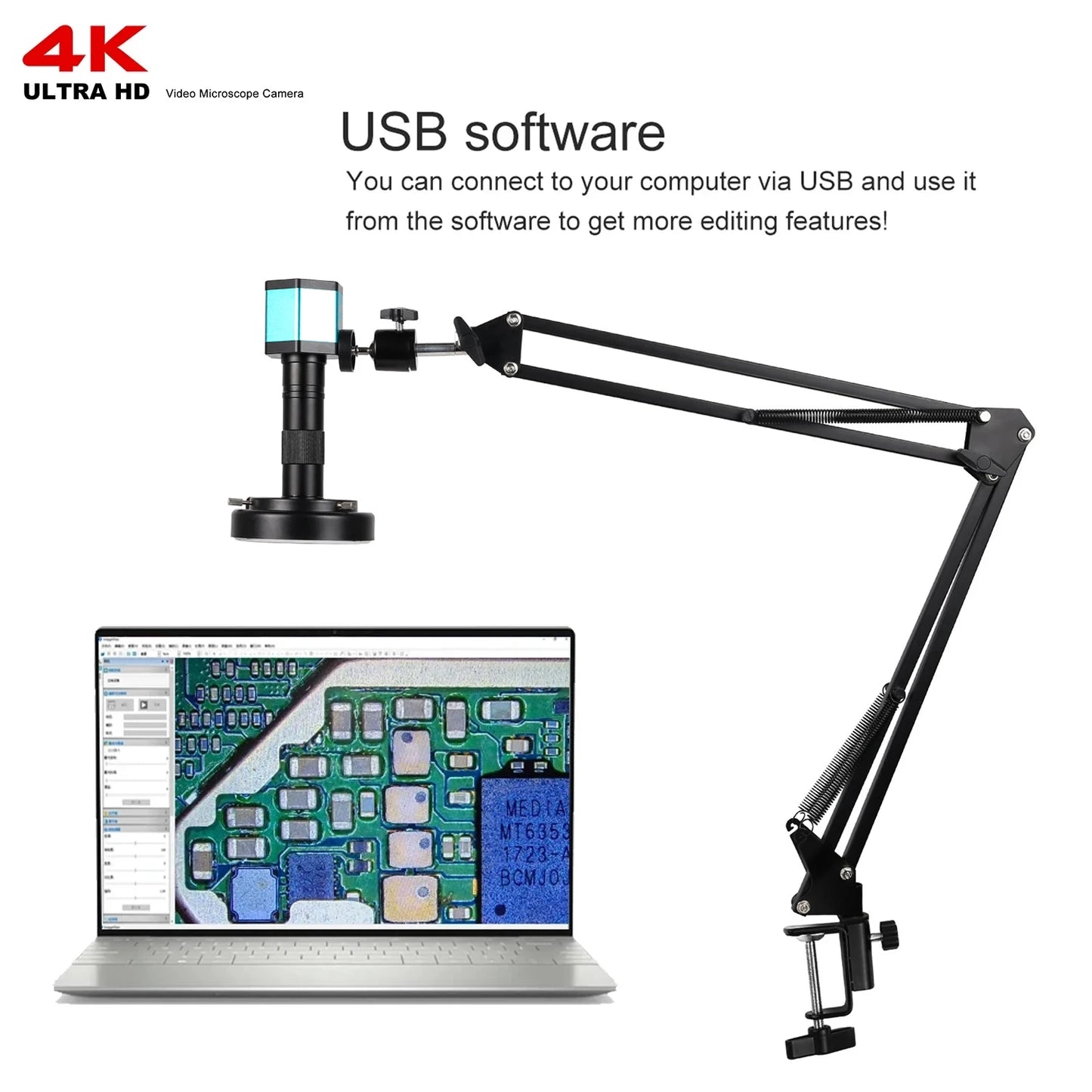 YIZHAN 4K Digital Microscope — Full HD HDMI VGA Industrial Camera with C-Mount, 150x Lens for Soldering & Phone Repair