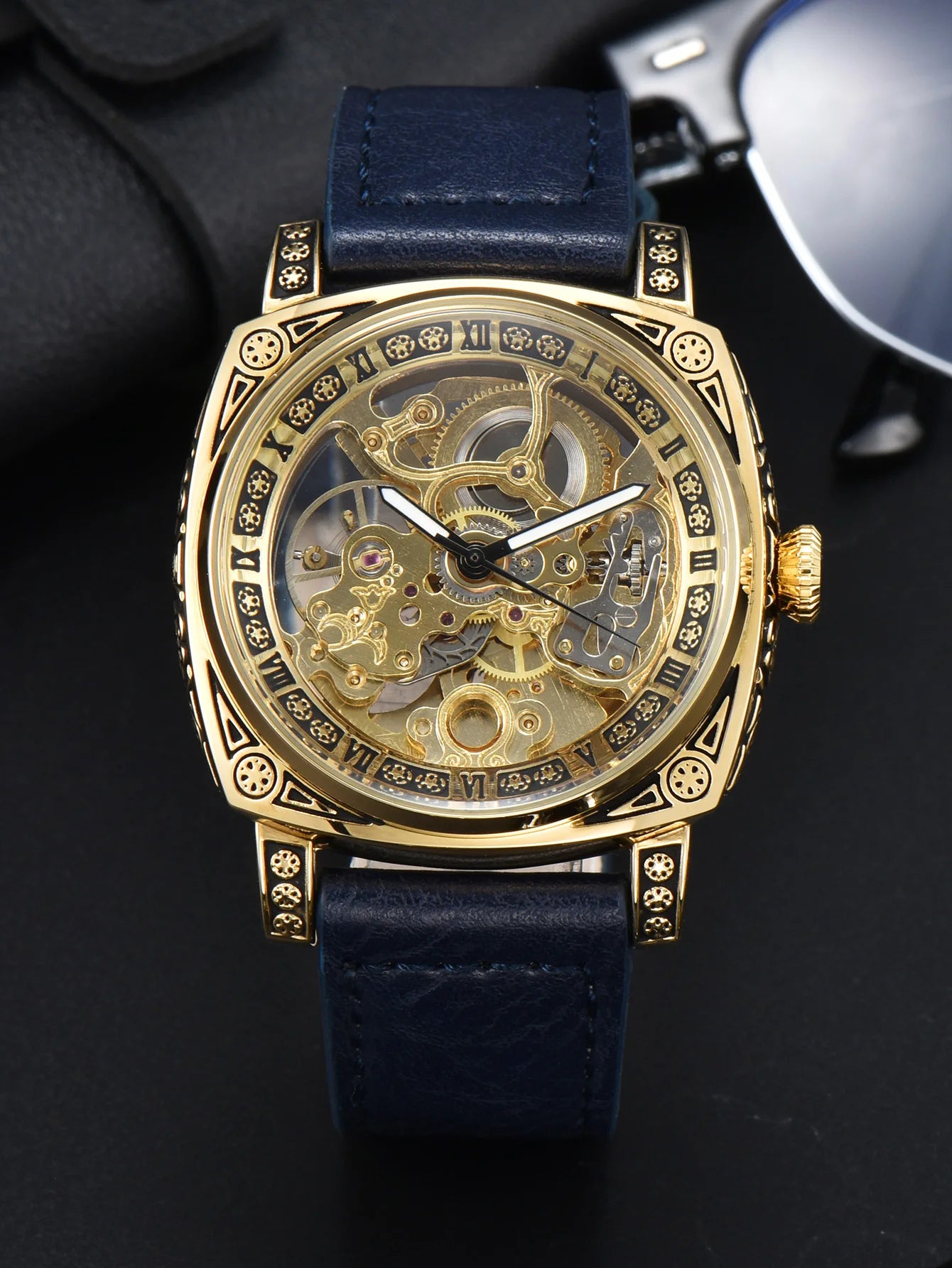 LONGLUX Automatic Mechanical Skeleton Watch – Retro Style Waterproof Leather Men’s Wristwatch, No Logo