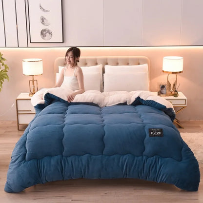 2025 Winter Thickened Fleece Quilt – Solid Color Milk Lamb Fleece Warm Comforter, Single & Double Sizes