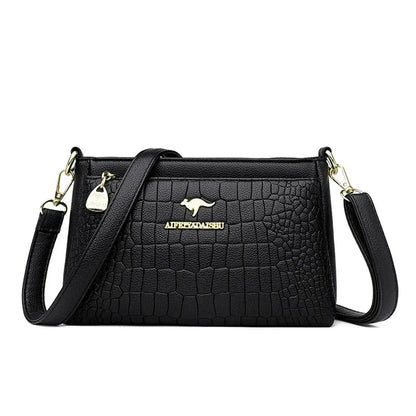 Women’s Soft Leather Luxury Handbag – Designer 3-Layer Large Capacity Shoulder & Crossbody Tote Bag