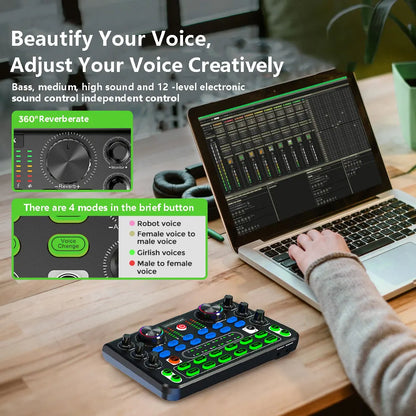 X60 Voice Changer Sound Card – Sound Mixer Board with Multiple Effects for Live Streaming & Music Recording
