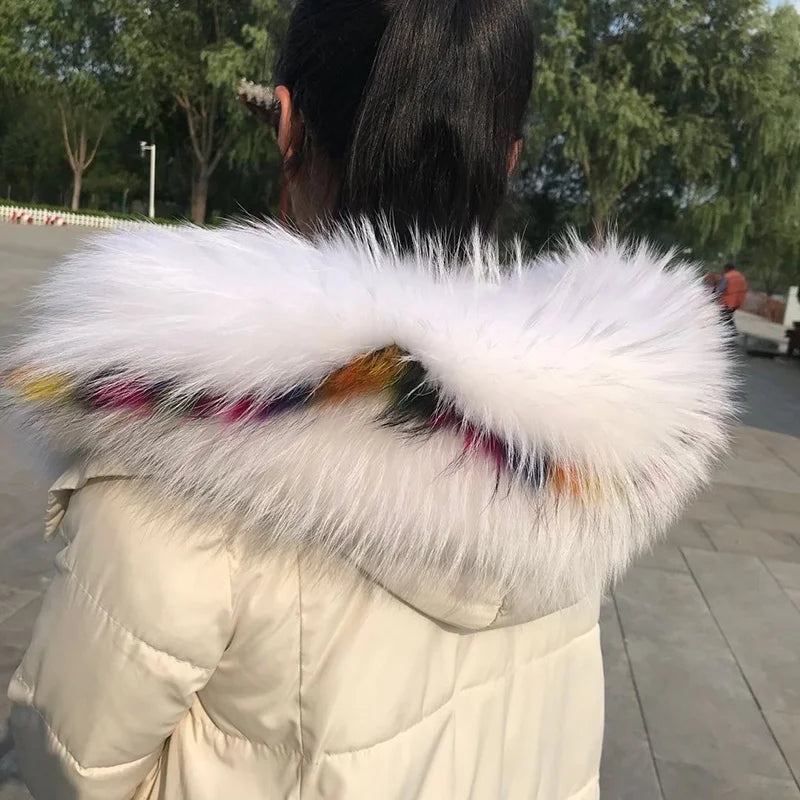 Natural Raccoon & Fox Fur Scarf – Luxury Women’s Winter Fur Collar and Hood Trim for Coats & Jackets