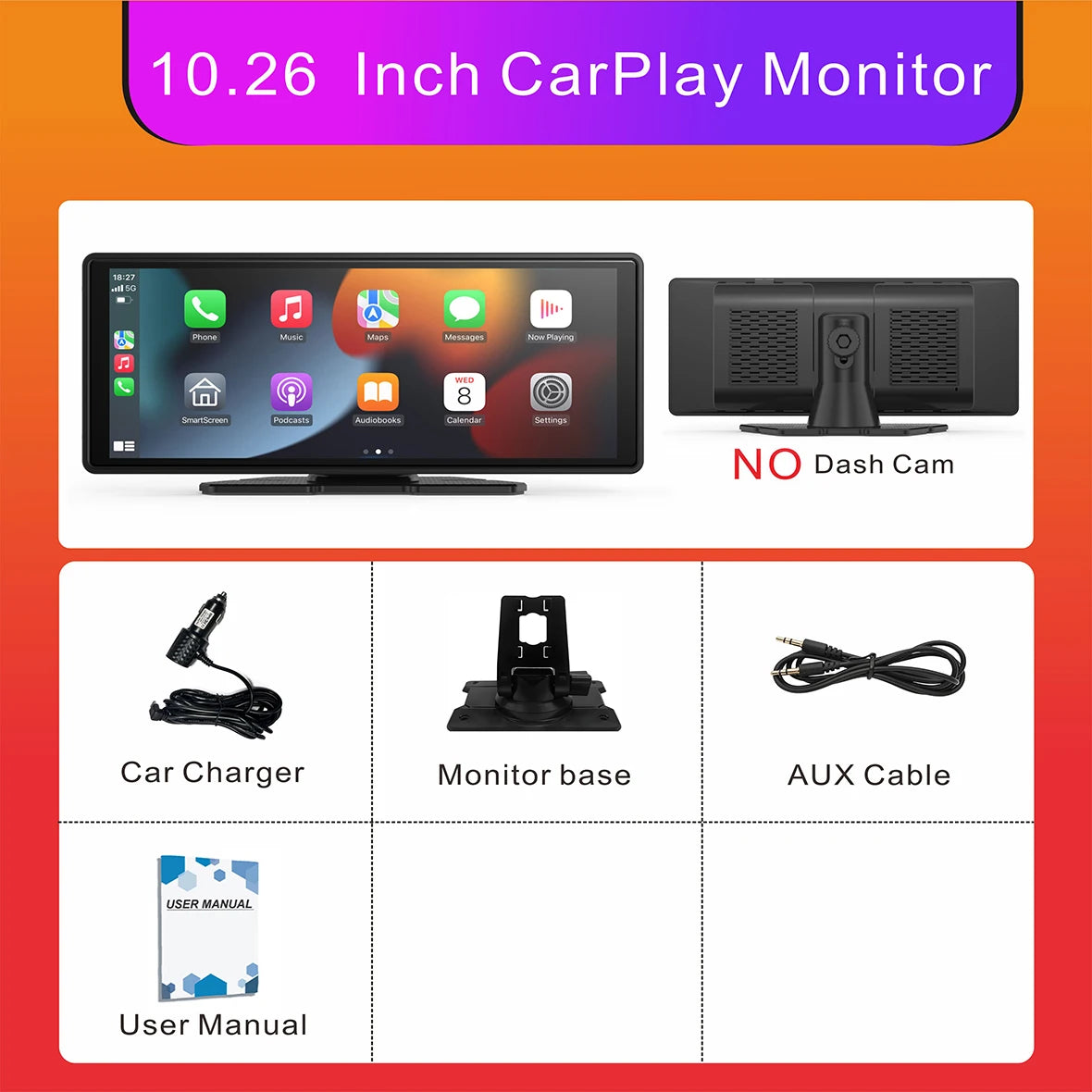 Portable Wireless CarPlay Screen - Universal Android Auto Touchscreen Car Stereo System