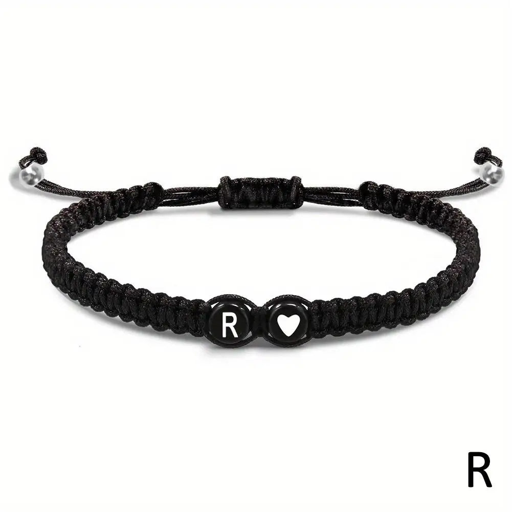 A-Z Initial Heart Bracelet - Handmade Adjustable Braided Name Jewelry Gift for Women & Men