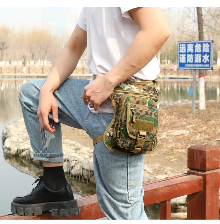 Camouflage Motorcycle Drop Leg Bag – Waterproof, Multifunctional Waist Bag for Travel, Hiking & Outdoor Riding