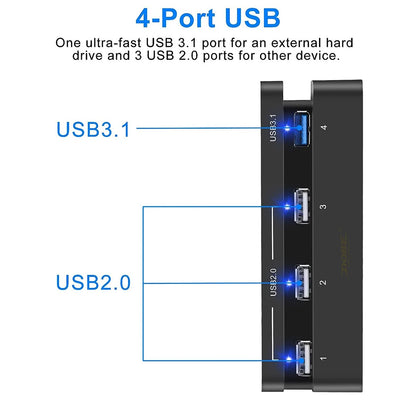 USB Hub Expansion Adapter for PS4 Slim – 3 USB 2.0 + 1 USB 3.0 Ports, High-Speed Plug & Play Charger for Controllers   1/2