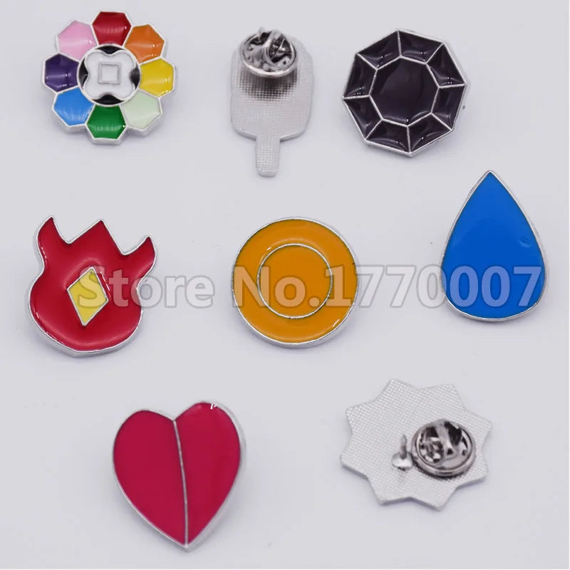 Set of 8 Pokémon Gym Badge Pins – League Region Brooches from Kanto, Johto, Hoenn, Sinnoh, Unova, Kalos & Orange Islands