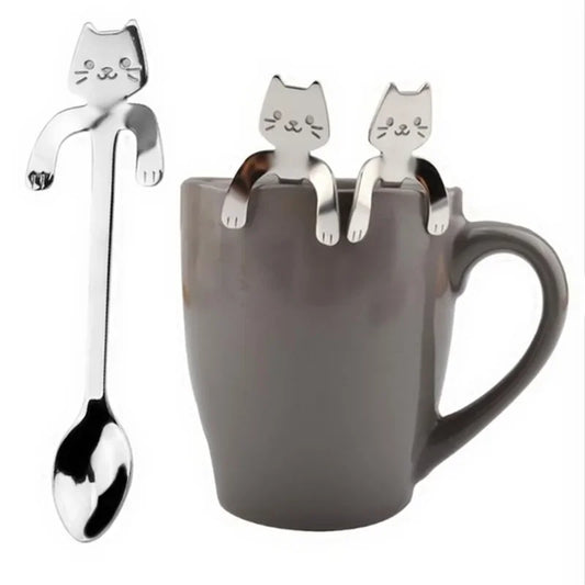 Stainless Steel Cat-Shaped Coffee Spoon – Cute Teaspoon Dessert & Ice Cream Mini Scoop for Kitchen Tableware