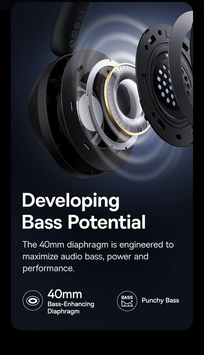 Baseus Bass 30 Max Wireless Headset - Bluetooth 5.3, Over-Ear Headphones, Bass-Enhancing 40mm Diaphragm, Ultra Low Latency, 50H Playtime
