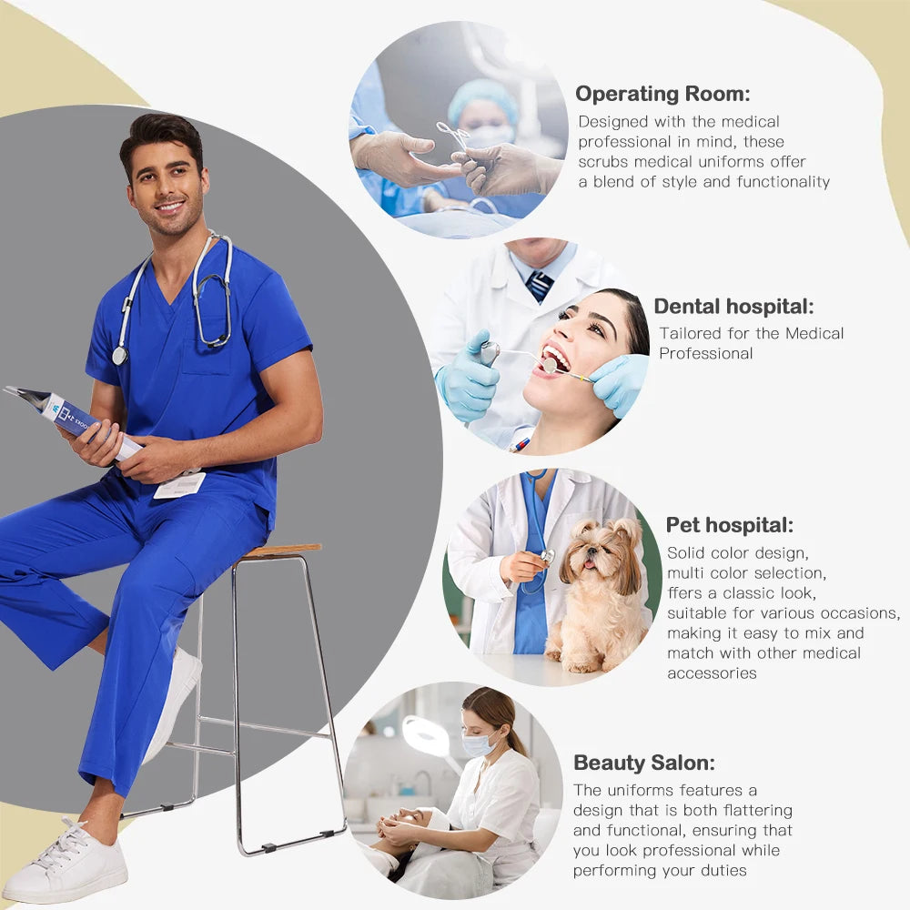 Unisex Medical Scrub Set - Nursing, Dental, Lab & Clinical Workwear Top and Pants