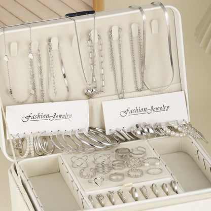 54Pcs Vintage Pearl Jewelry Set - Elegant Earrings Necklace Bracelet Ring & Heart Pendant Gift for Women