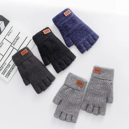 Winter Half Finger Gloves for Men - Alpaca Wool Warm Thick Knitted Gloves | Elastic Driving & Cycling Gloves for Office & Students