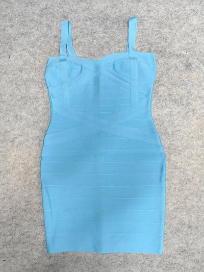 BEAUKEY Women’s Blue Bandage Mini Dress - Spaghetti Strap Bodycon Party Club Dress Above Knee Fit