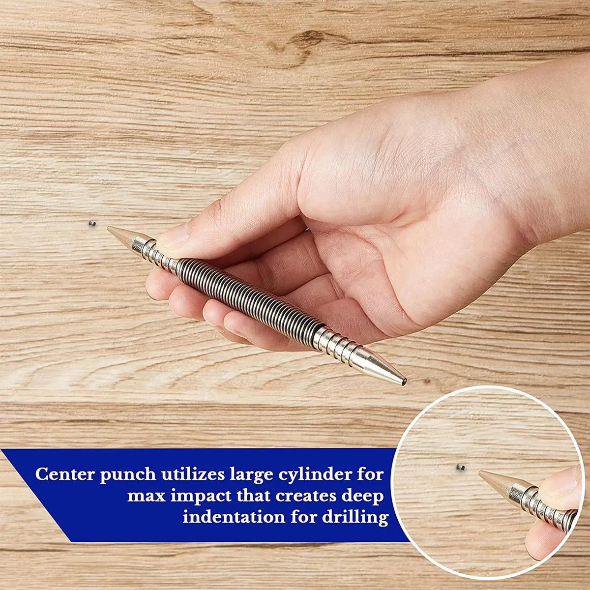 Hammerless Nail Set Spring Tool | Center Pin Punch | Spring Loaded Marking Carpenter Woodworking Drill Bit | Door Pin Removal Tool