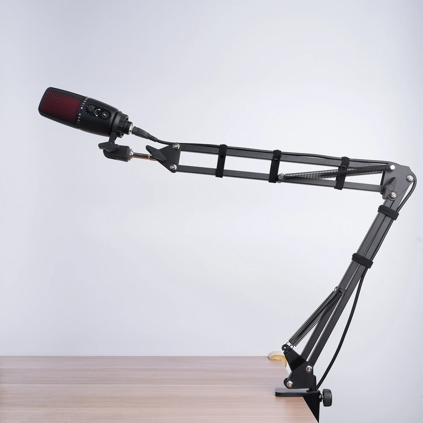 Extendable Microphone Boom Arm Stand - Suspension Scissor Arm with Mic Clip & Table Mount Clamp
