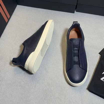 Men's Summer Casual Shoes — Top Layer Cow Leather, Breathable Luxury Deer Skin Slip-On Sneakers