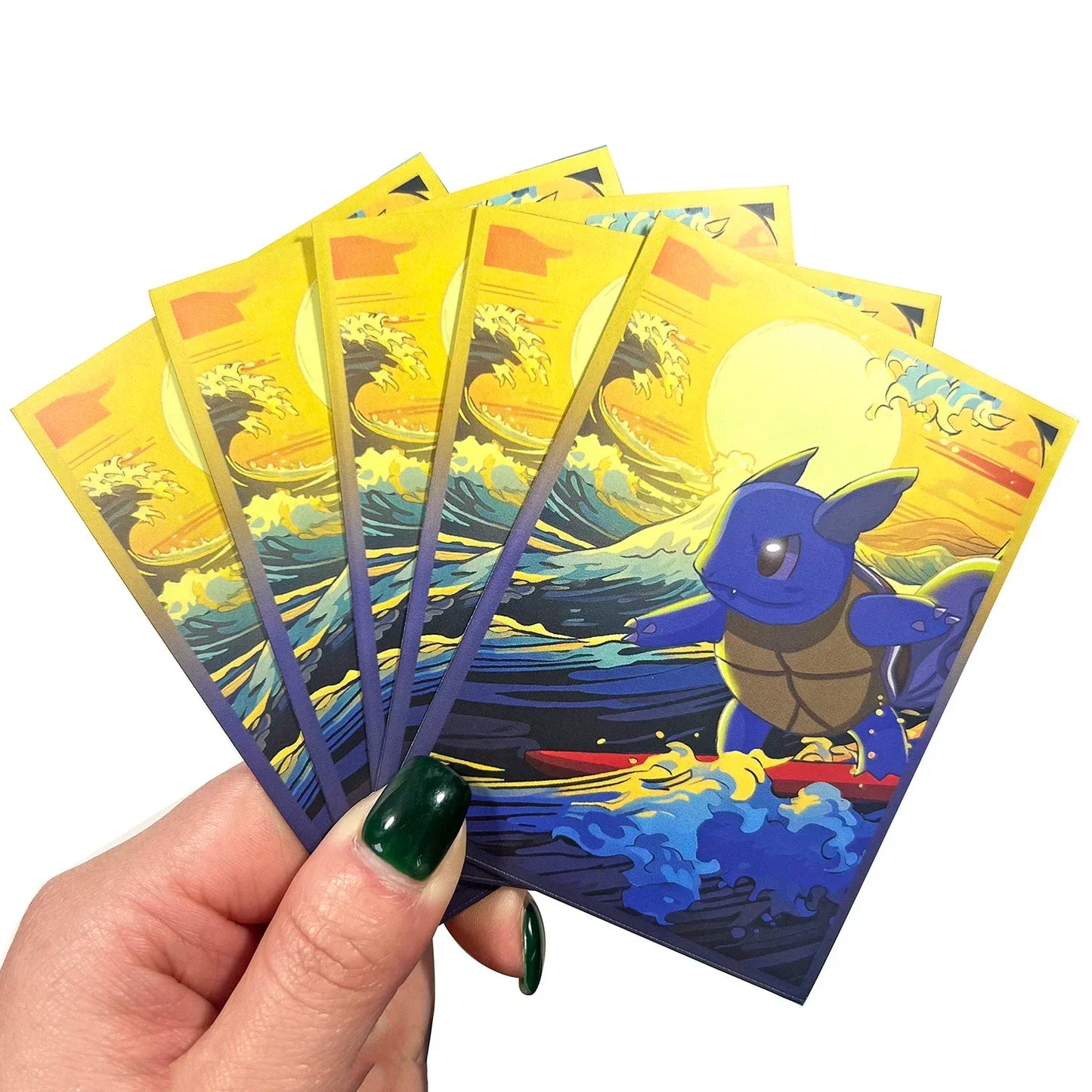 60PCS Standard Card Sleeves 66x91mm — Tortoise Great Wave Design Protectors for TCG, MTG, Pokémon