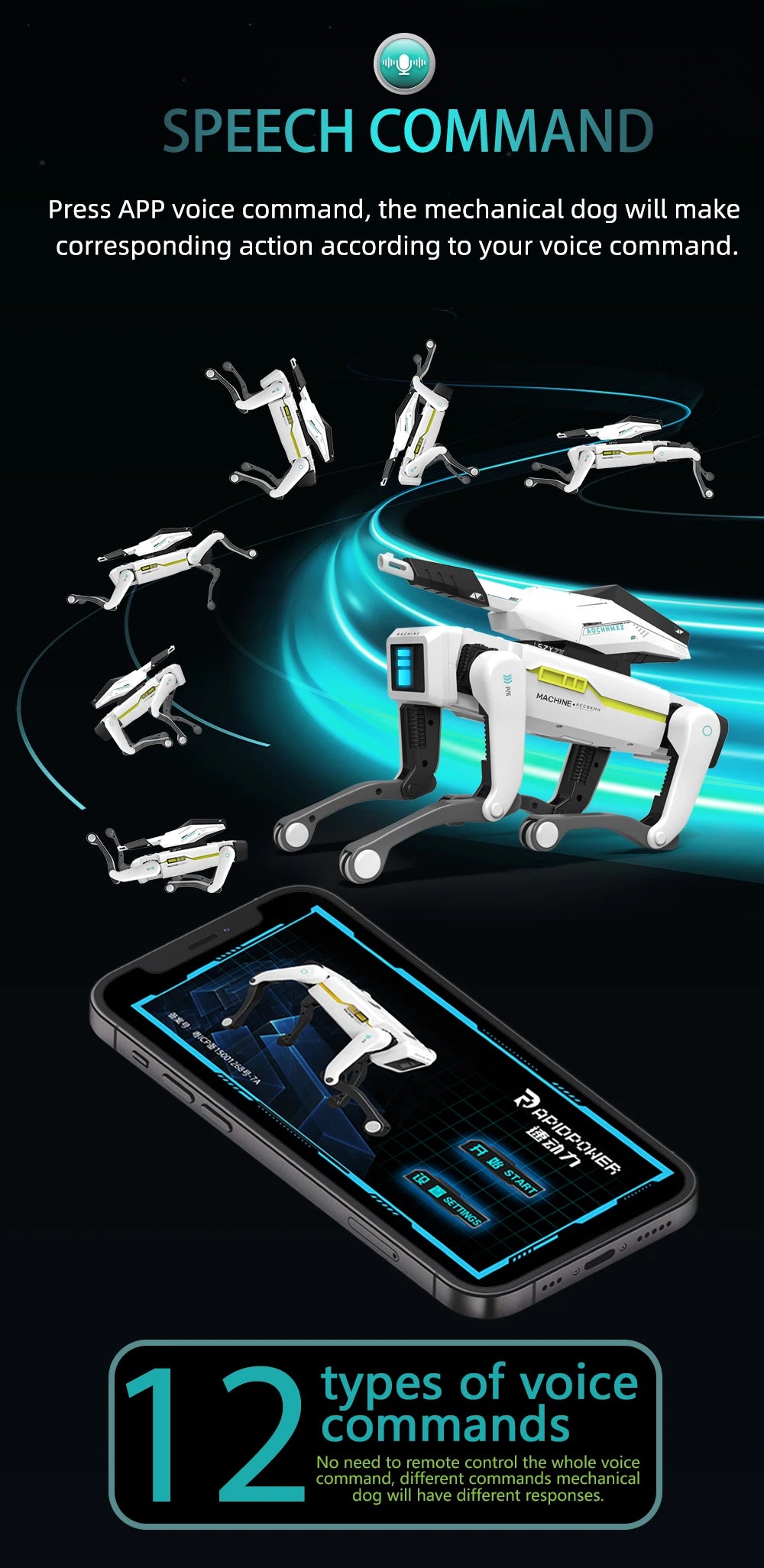 Teeggi Electric RC Intelligent Robot Dog – Multifunctional Bionic Smart Mechanical Dog with Turret, Educational Toy Gift