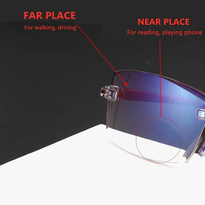 2 Pairs Rimless Reading Glasses - Anti-Blue Light, Bifocal Magnification Eyewear for Men & Women, Presbyopic Glasses +150, +200