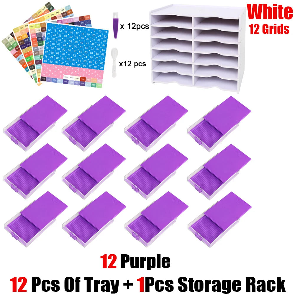 HOMFUN 5D Diamond Painting Tray Kit – 12/24/48 Slots with Storage Rack Organizer for Drill Plate Accessories