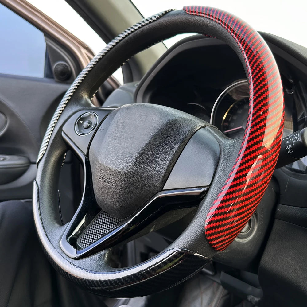 DIY Car Steering Wheel Cover — Microfiber Leather with Glossy Carbon Fiber Look