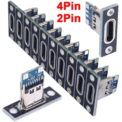 USB Type-C Charging Port Connector - 2Pin 4Pin Female Jack with Fixing Plate for Device Repair (1-20PCS)