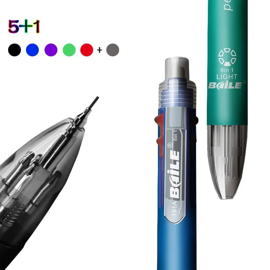 6 in 1 Multicolor Ballpoint Pen & Pencil – 5 Color Ball Pen + 1 Automatic Pencil with Eraser for School & Office Writing