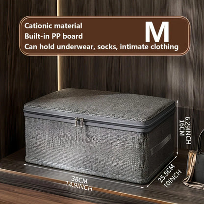 Foldable Linen-Look Storage Box - Large Zipper Wardrobe Organizer Bin for Clothes, Sweaters & Household Items
